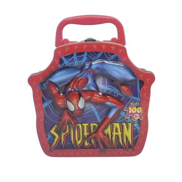 Vintage Marvel Spider-Man Lunch Box With 3D Effect and 100 Piece Puzzle - Picture 1 of 6